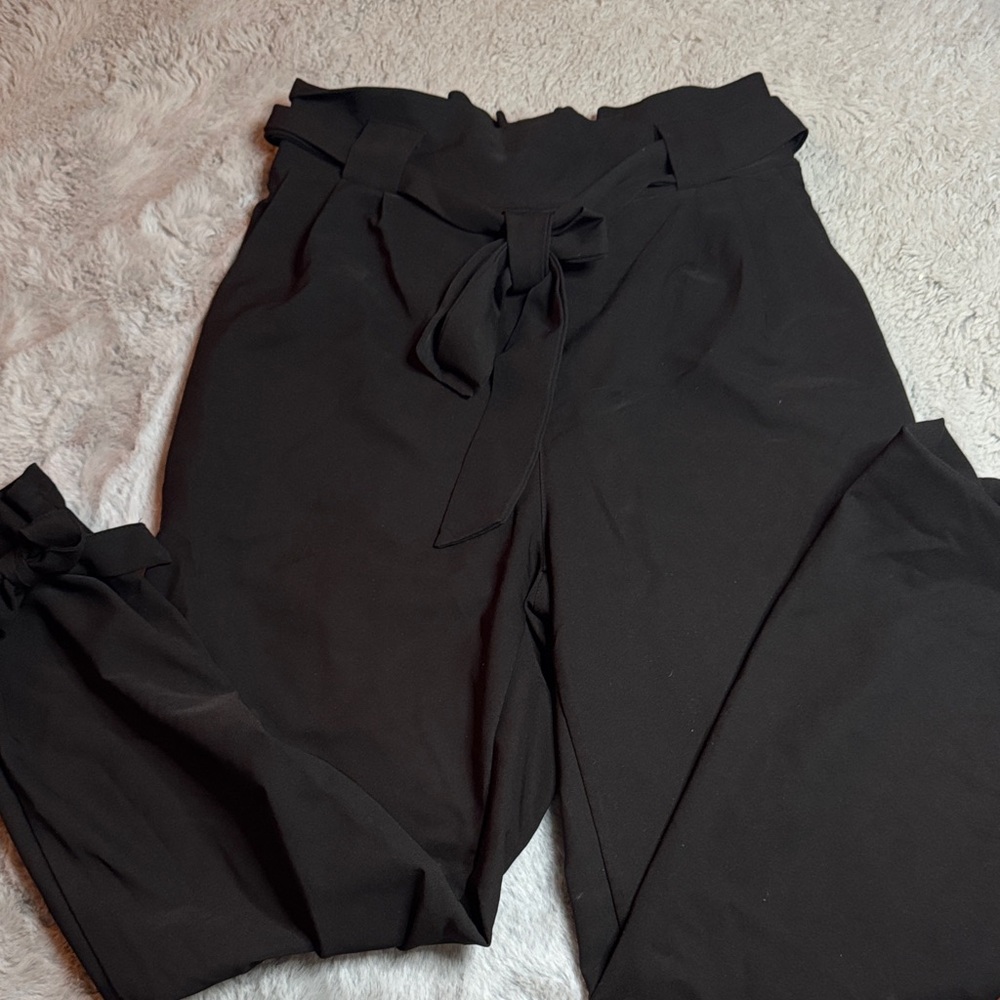 Grace Karin Black Tie-Waist Cropped Pants
